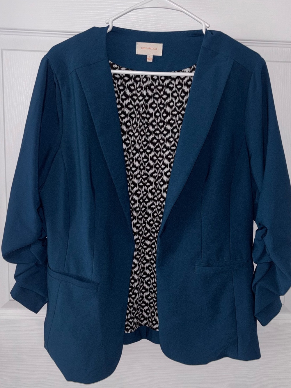 Skies Are Blue Blazer Women’s Raja Open Front Ruched Sleeve Lined Jacket Sz L